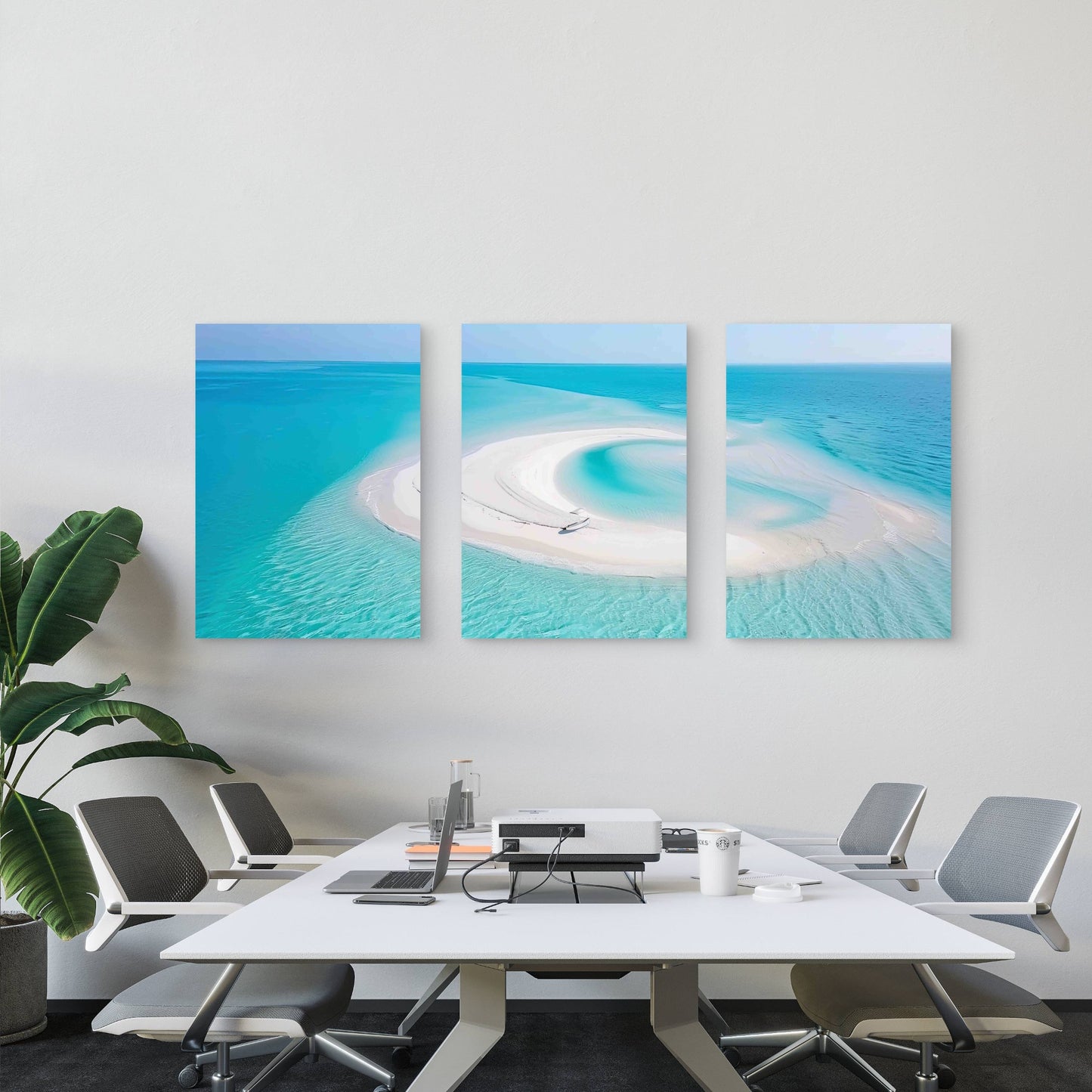 3pcs Blue Ocean With White Sandy Beach Metal Print Ready to Hang Art