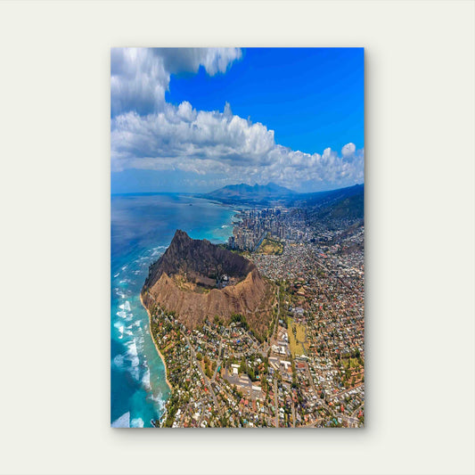 Majestic Diamond Head Over Waikiki 40x60cm Metal Print Ready to Hang