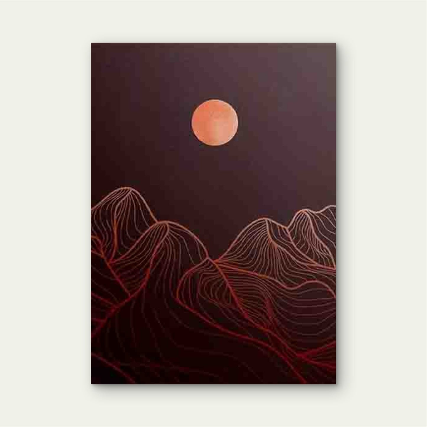 Red Moon Mountain Landscape 60x90cm Metal Print Ready to Hang - Bella Home Decor