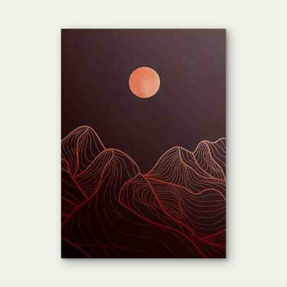 Red Moon Mountain Landscape Metal Print Ready to Hang - Bella Home Decor