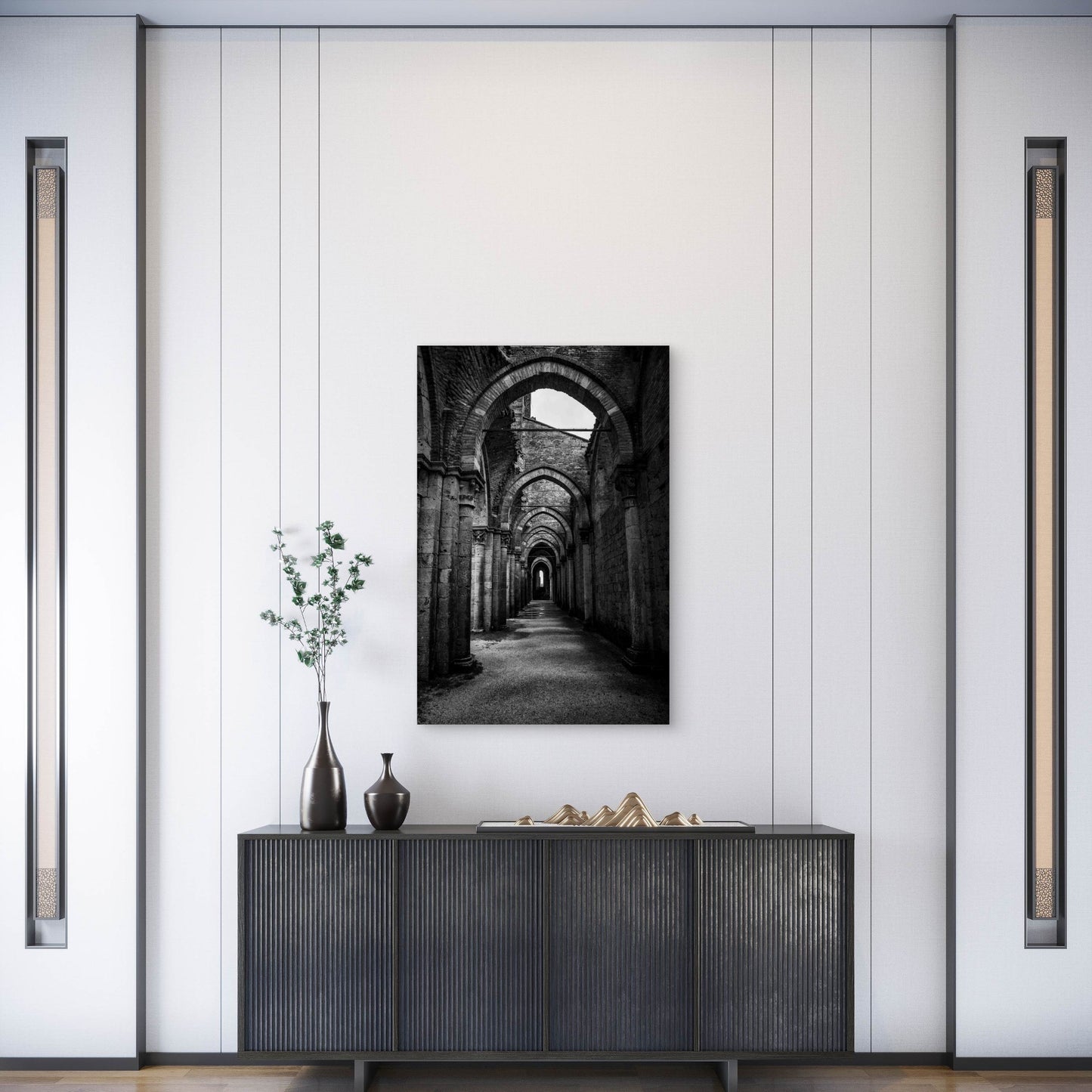 Vertical Shot Of A Hallway With Pillars 60x90cm Metal Print Ready to Hang