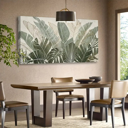 Green Leaf Tropical Plants Leaves Nature Botanical Wall Art canvas office home room framed 120x60cm - Bella Home Decor