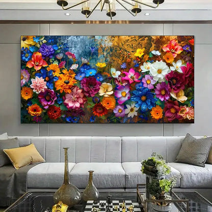 Colorful Flowers Textured Art wall canvas office home room framed 120x60cm - Bella Home Decor