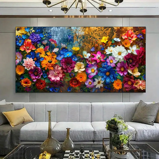 Colorful Flowers Textured Art wall canvas office home room framed 120x60cm - Bella Home Decor