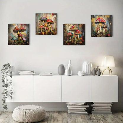 4pcs   Vibrant Floral & Abstract Splatter GF  Wall Art Canvas Framed