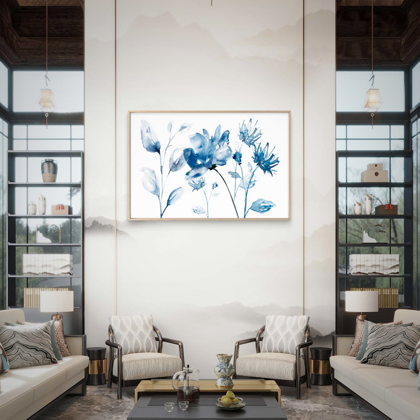 Blue Shaded Flowers Botanical Design Wall Art Decor 100% Australian Made - Bella Home Decor