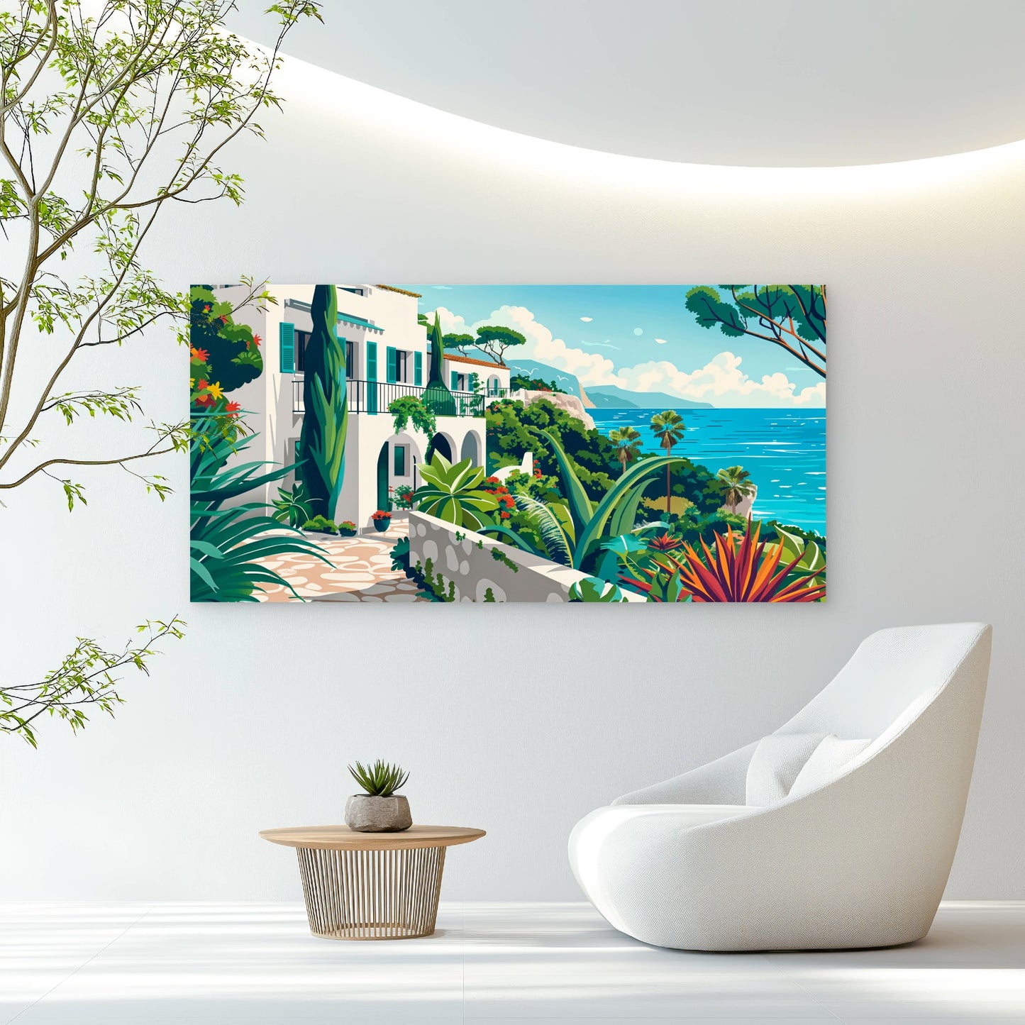 Mediterranean Village Scenic Wall Art Canvas Office Home Room Framed 120x60cm