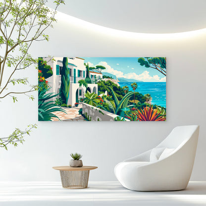 Mediterranean Village Scenic Wall Art Canvas Office Home Room Framed 120x60cm