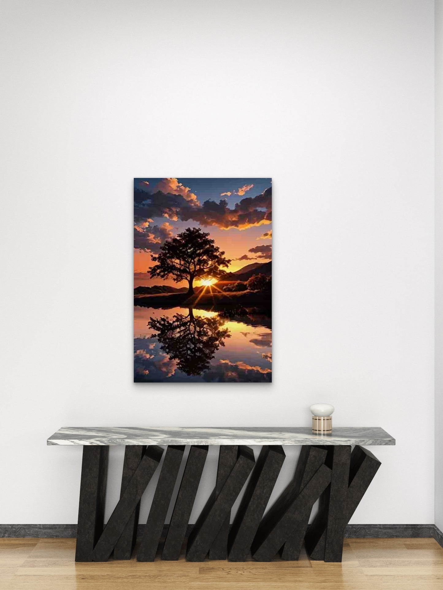 Landscape with Vibrant Sky & Calm Lake 60x90cm Metal Print Ready to Hang