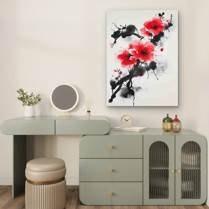 Vibrant Red Flowers with Black Strokes 60x90cm Metal Print Ready to Hang