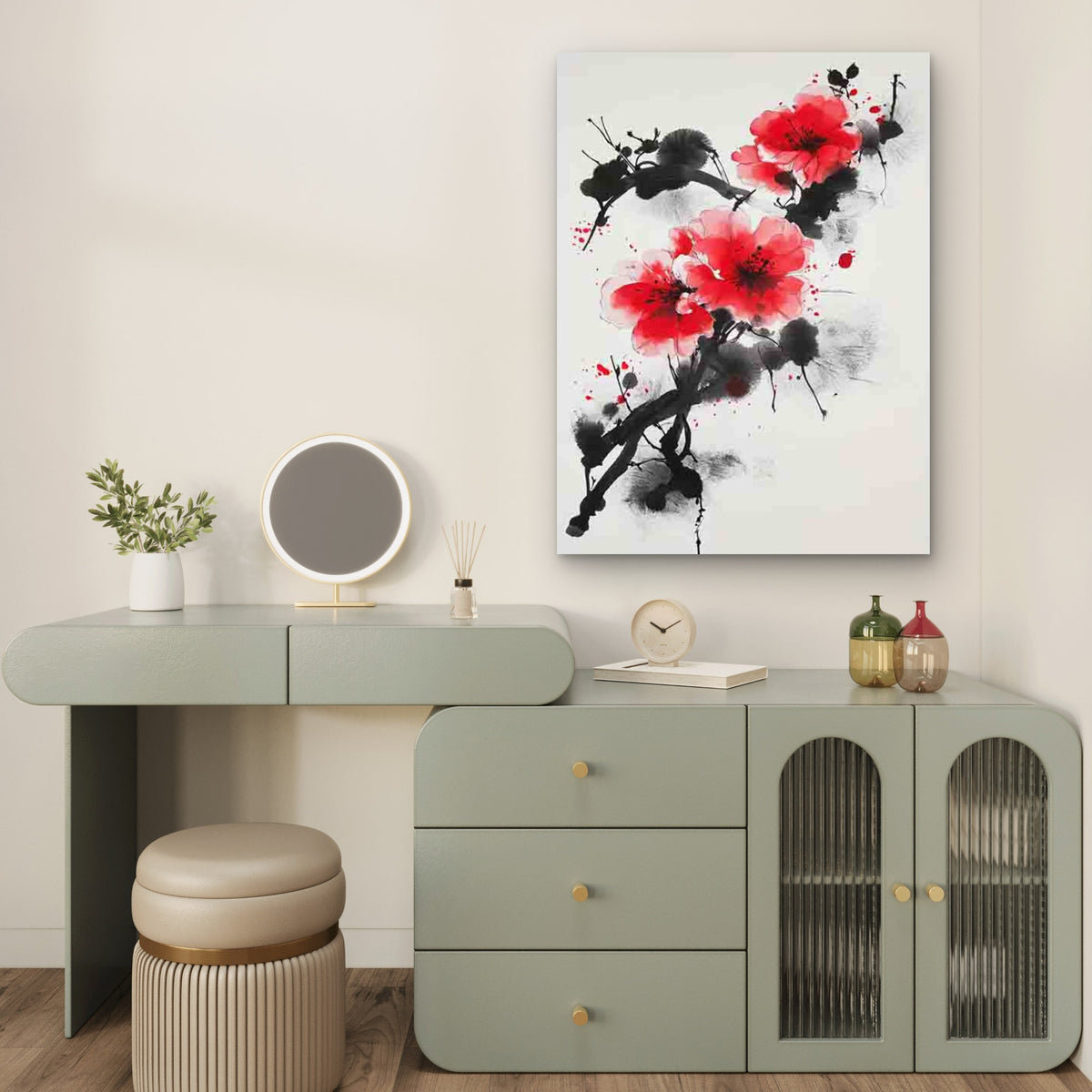 Vibrant Red Flowers with Black Strokes 40x60cm Metal Print Ready to Hang