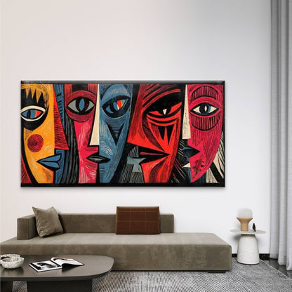 Abstract Face Vibrant Colors Wall Art Canvas Office Home Room Framed 120x60cm