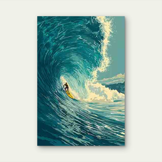 Surfer Surfing in a Huge Blue Wave 60x90cm Metal Print Ready to Hang