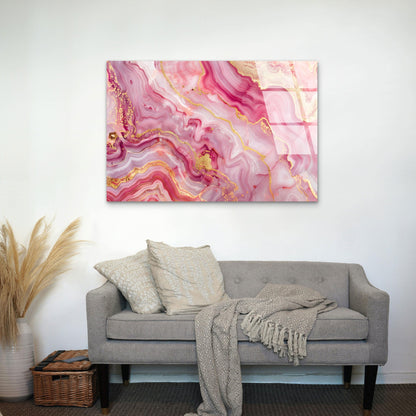 Abstract Rose Gold Geode Vein Acrylic Glass Printing Wall Art Australian Made Quality