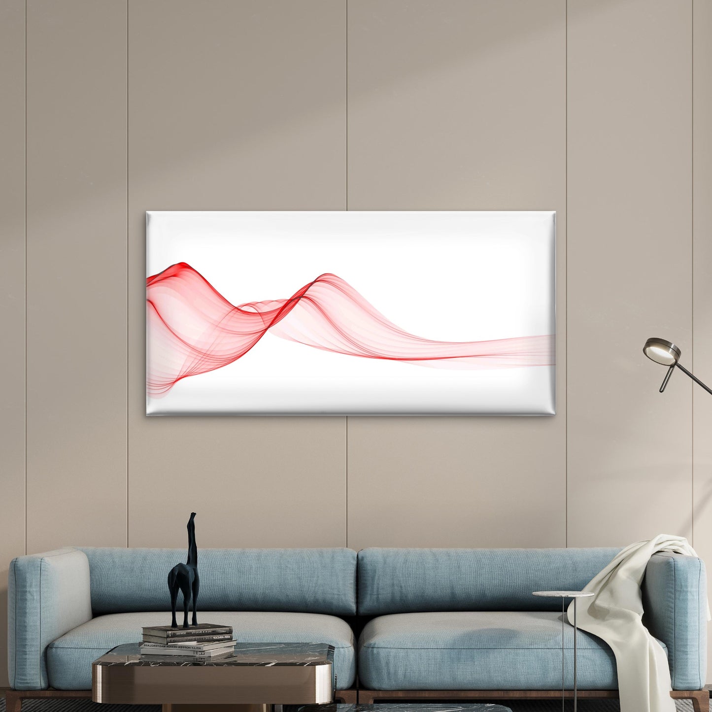 Abstract Red Smooth Wave Wall Art Canvas Office Home Room Framed 120x60cm - Bella Home Decor