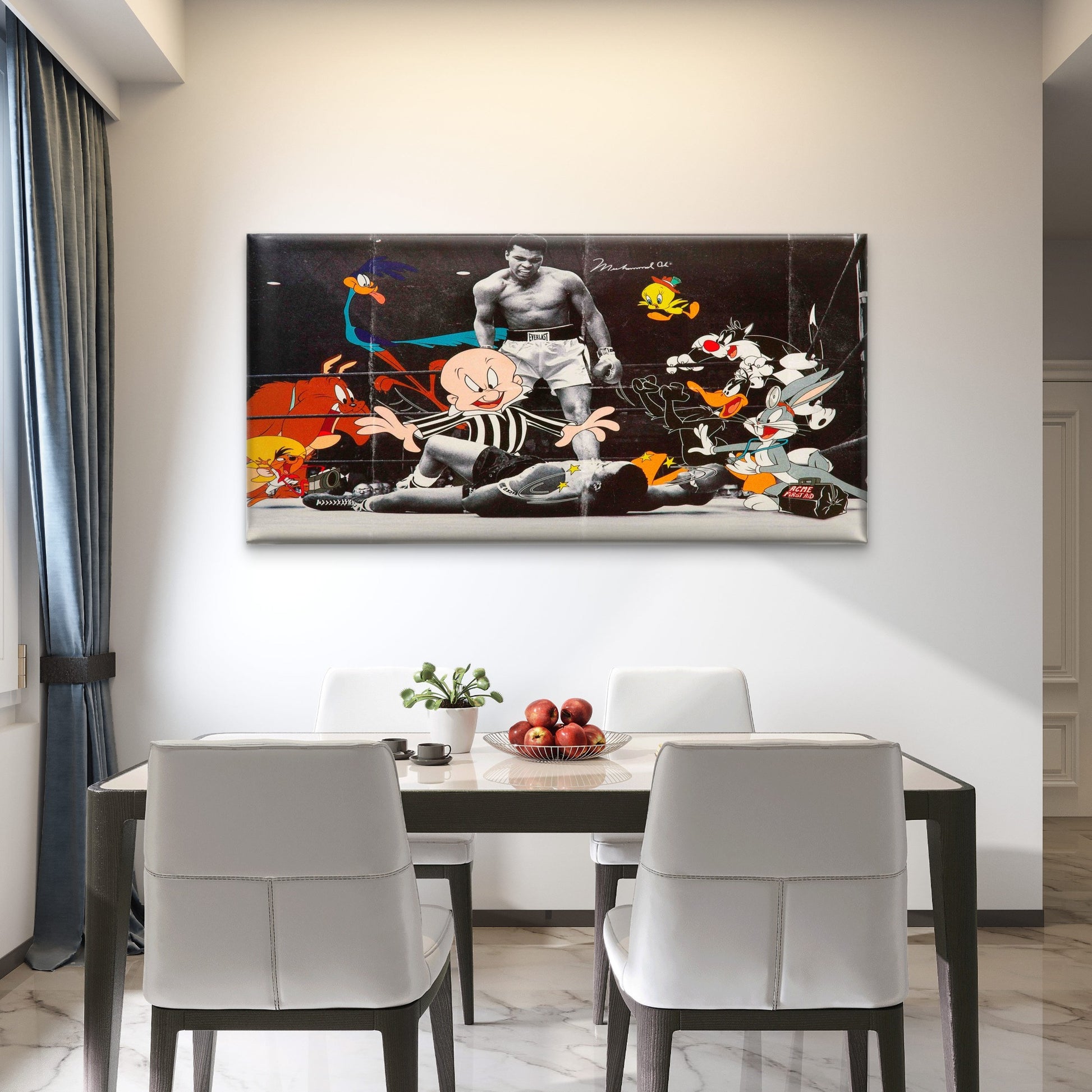 Vintage Boxing Ring Animation Wall Art Canvas Office Home Room Framed 120x60cm - Bella Home Decor