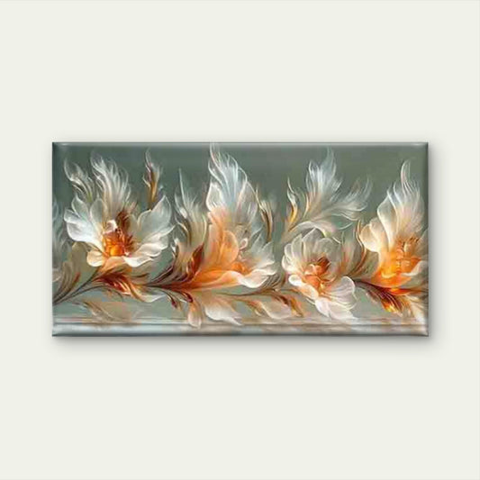 White and Orange Floral Design Wall Art Canvas Office Home Room Framed 120x60cm