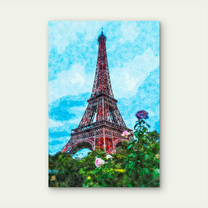 Eiffel Tower with Floral illustration 40x60cm Metal Print Ready to Hang