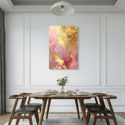 Abstract Rose Marble Gold Leaf Flow 40x60cm Metal Print Ready to Hang