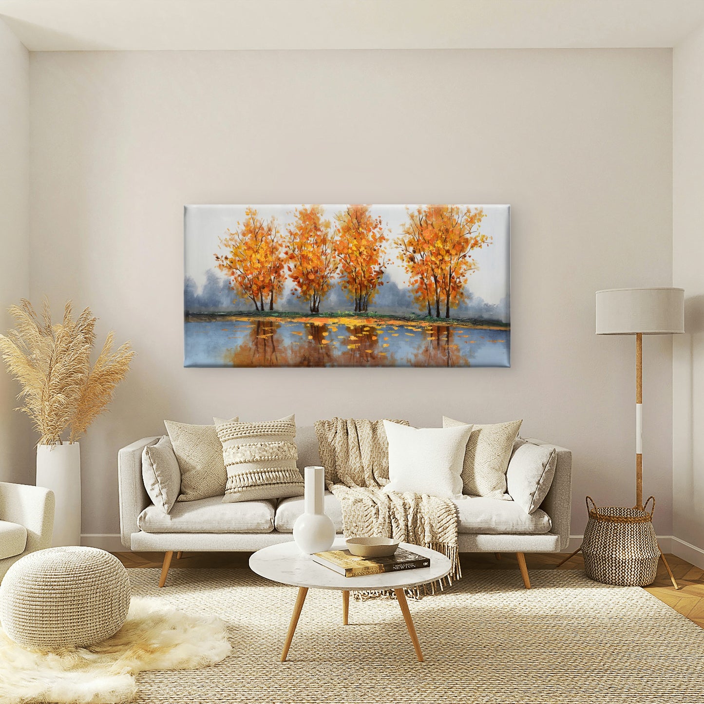 Modern Fall Forest Lake Scene Wall Art Canvas Office Home Room Framed 120x60cm