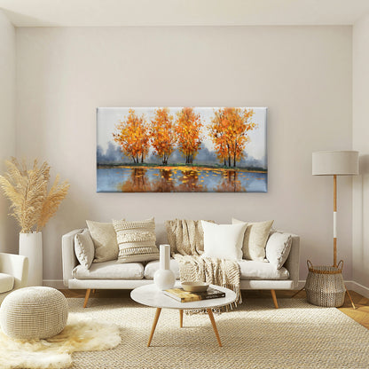 Modern Fall Forest Lake Scene Wall Art Canvas Office Home Room Framed 120x60cm