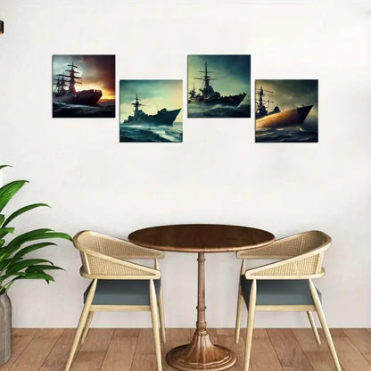 4pcs Military Warships Yamato Battleship Wall Art Canvas Framed