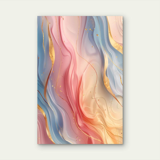 Abstract Fluid Gold Veins Pastel Ribbons 40x60cm Metal Print Ready to Hang