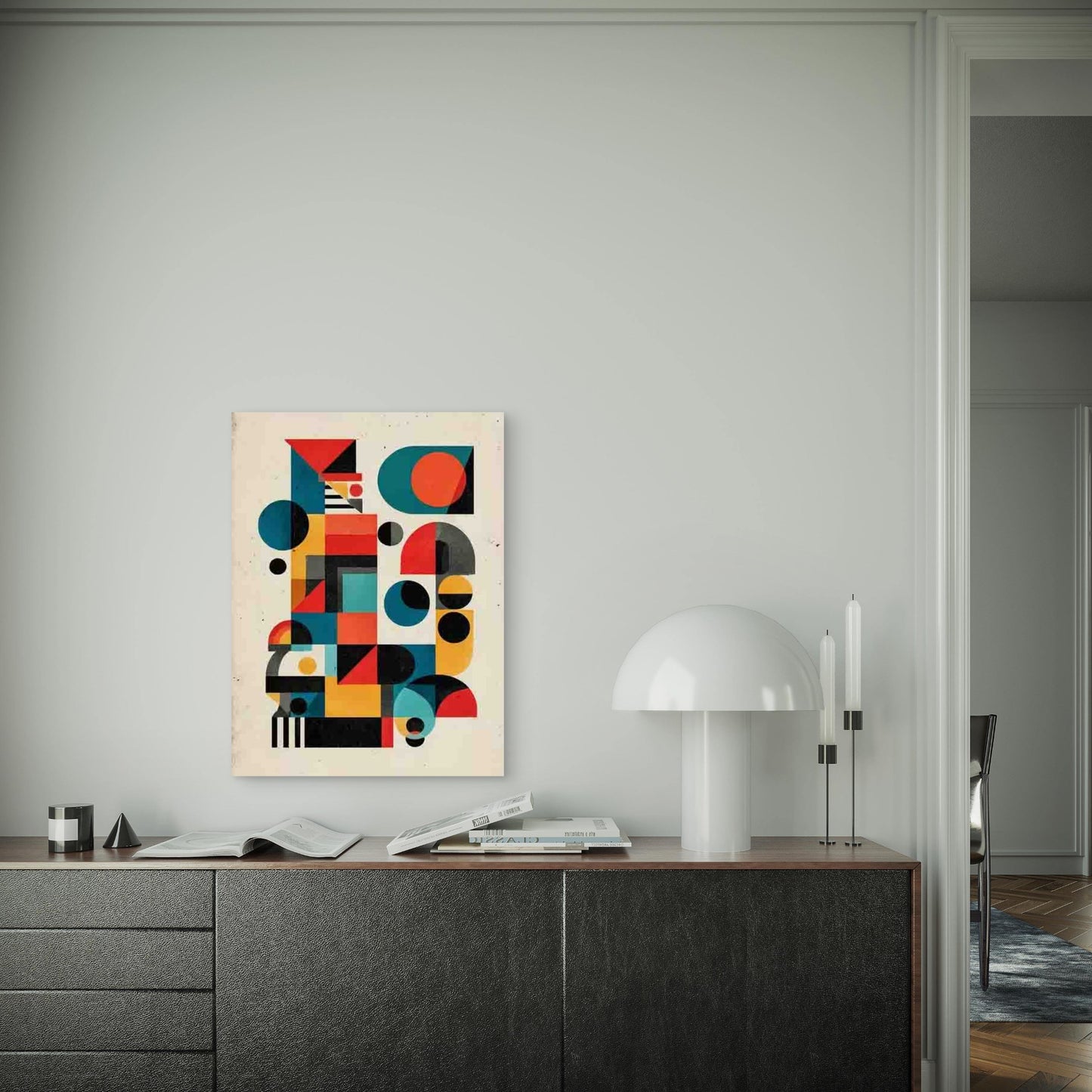 Abstract Bauhaus Multicolor Geometric Shapes Metal Print Ready to Hang