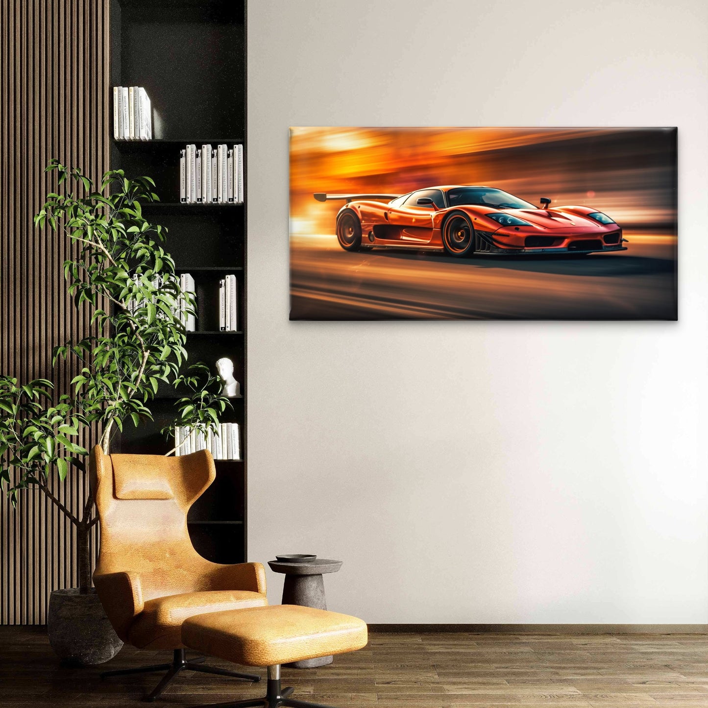 Orange Supercar Motion Speed Wall Art Canvas Office Home Room Framed 120x60cm