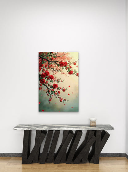 Vibrant Red Roses & Green Leaves 60x90cm Metal Print Ready to Hang