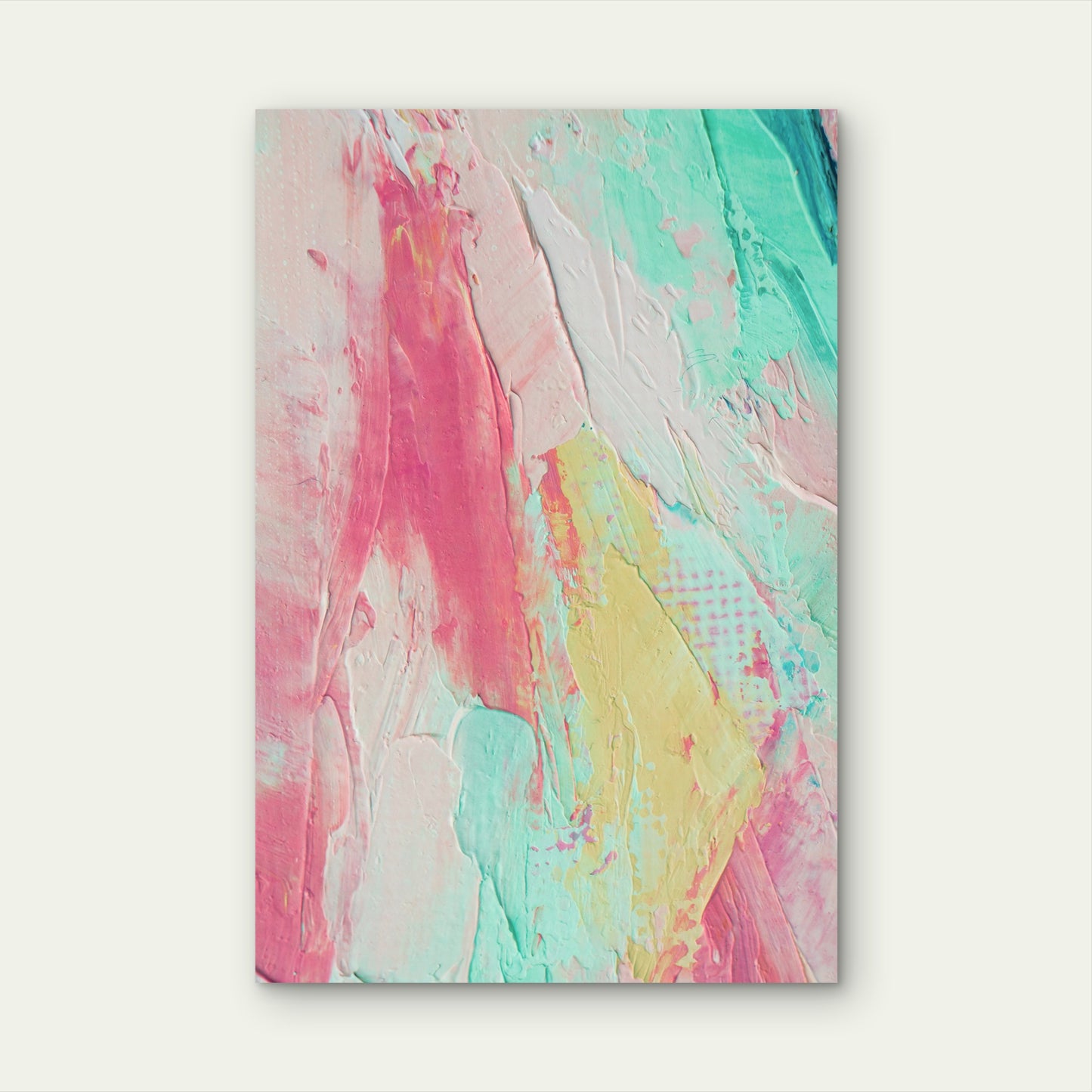 Vibrant Mint Turquoise Yellow Cream Art 40x60cm Metal Print Ready to Hang