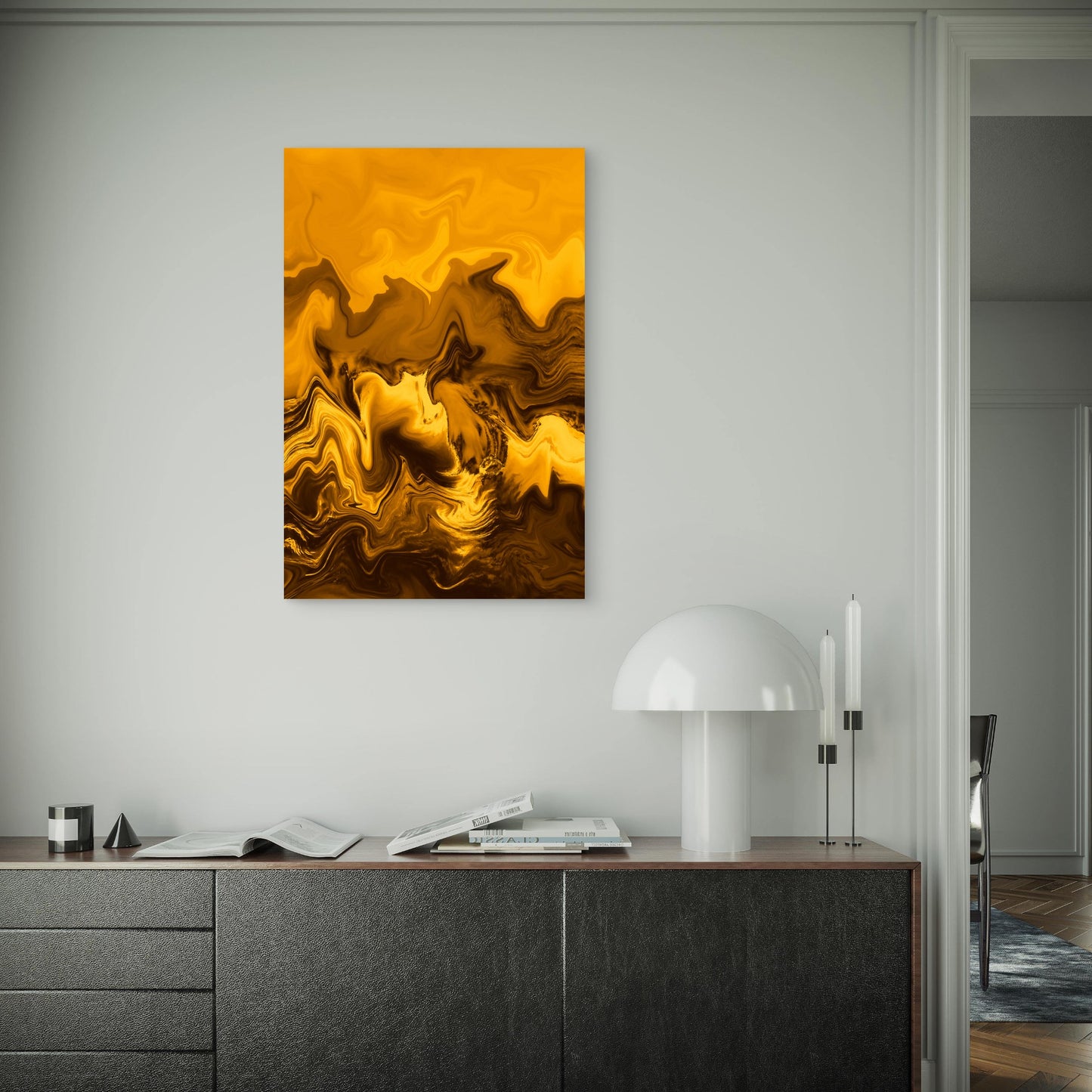 Abstract Gold and Dark Liquid Marbling 40x60cm Metal Print Ready to Hang