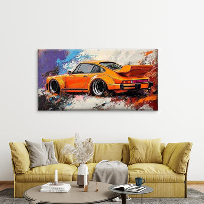 Vibrant Orange Sports Car Wall Art Canvas Office Home Room Framed 120x60cm