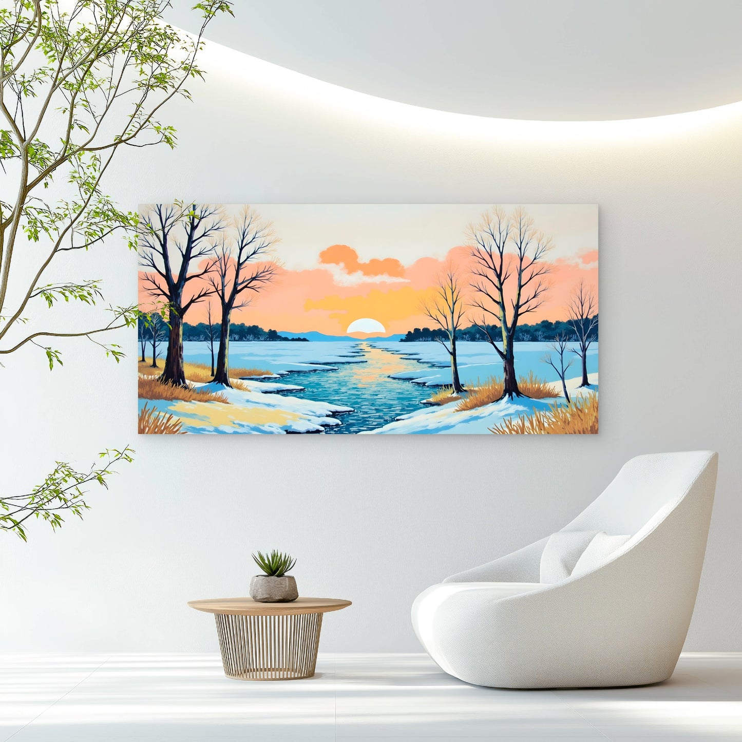 Winter Forest River Scene Wall Art Canvas Office Home Room Framed 120x60cm