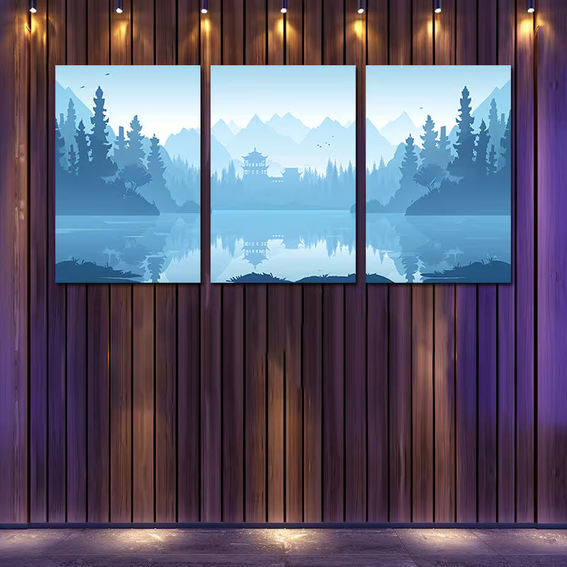 3pcs Serene Mountain Lake Scenery with Snow Peak Wall Art Set Canvas Framed 40x60cm - High Quality Print 100% Australian Made Wall Canvas Ready to Hang
