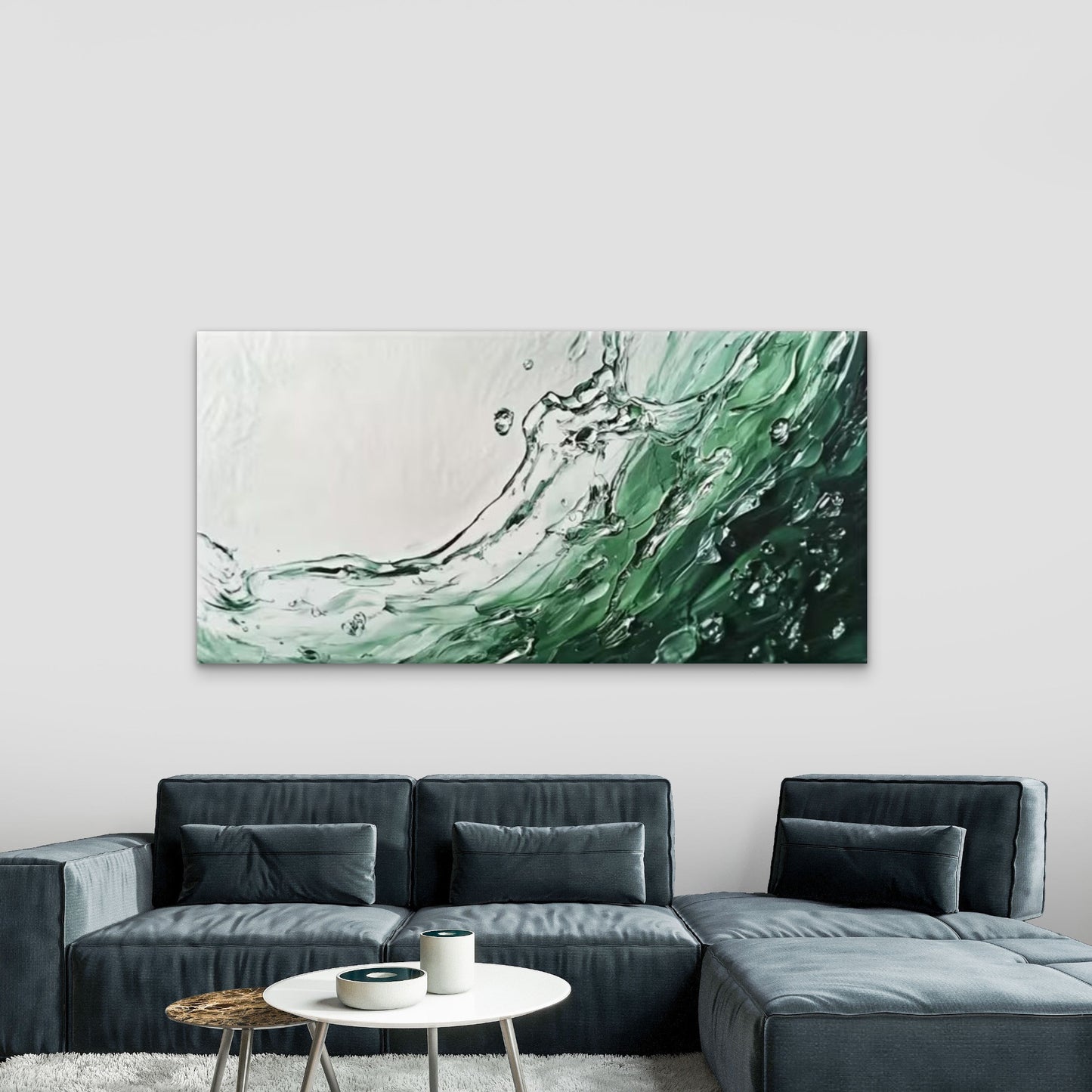 Green Dynamic Waves & Bubbles Wall Art Canvas Office Home Room Framed 120x60cm