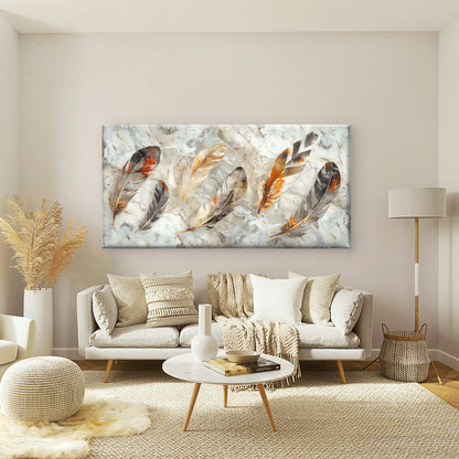 Modern Grey Orange Feathers Wall Art Canvas Office Home Room Framed 120x60cm