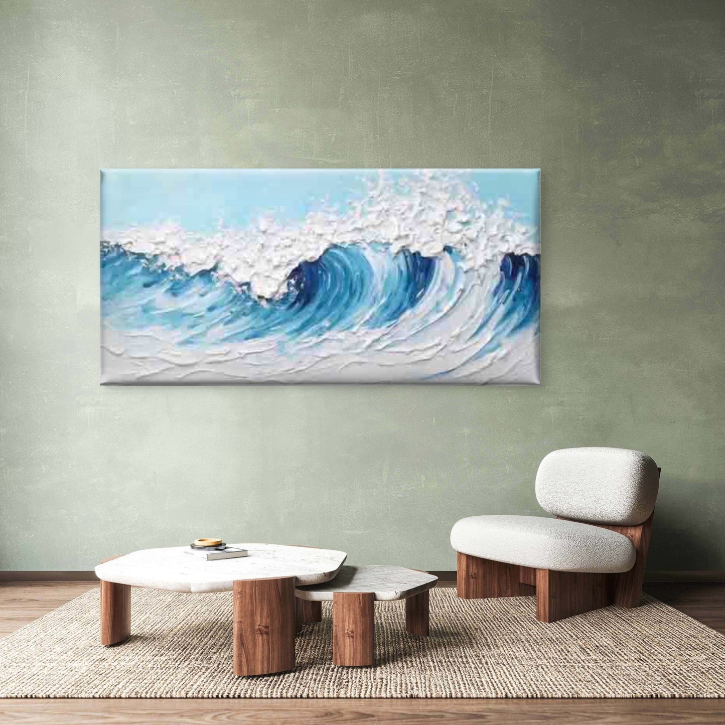 Blue Ocean Wave Painting Wall Art Canvas Office Home Room Framed 120x60cm