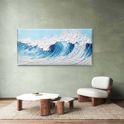 Blue Ocean Wave Painting Wall Art Canvas Office Home Room Framed 120x60cm