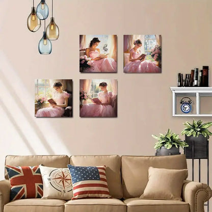 4pcs Woman under the Windowsill  WU   Wall Art Canvas Framed