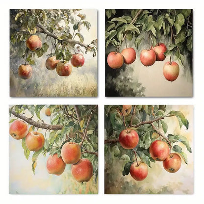 4pcs Apple Tree Elegant Wall Art Canvas Framed