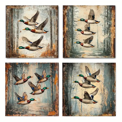4pcs   Vintage duck for Living  VD  Wall Art Canvas Framed