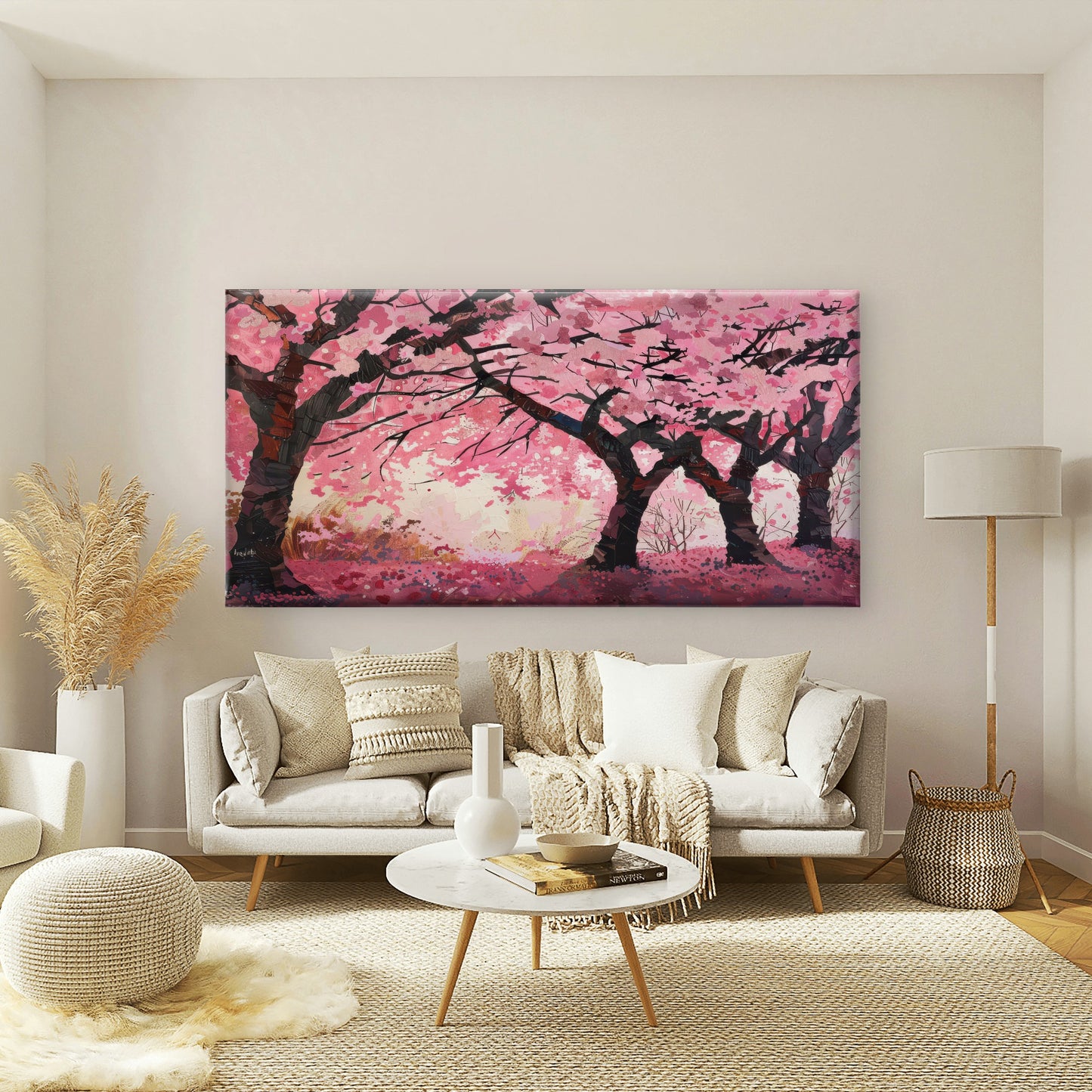 Pink Cherry Blossom Trees Wall Art Canvas Office Home Room Framed 120x60cm