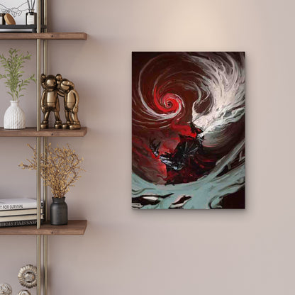 Vintage Abstract Red Black White Gray 60x90cm Metal Print Ready to Hang - Bella Home Decor