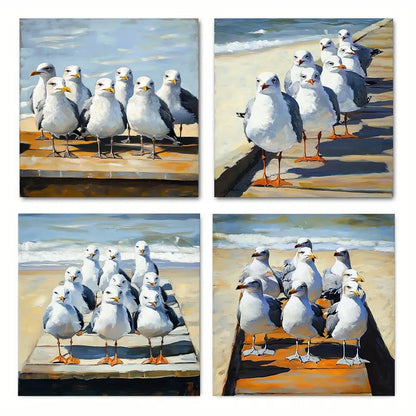 4pcs Sea Birds Enhancing Wall Art Canvas Framed