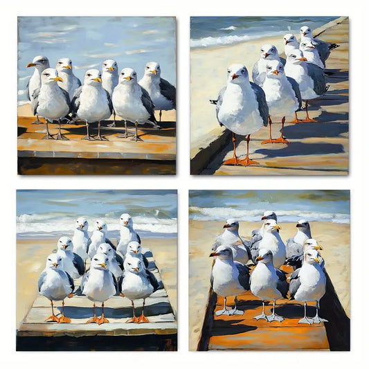 4pcs Sea Birds Enhancing Wall Art Canvas Framed