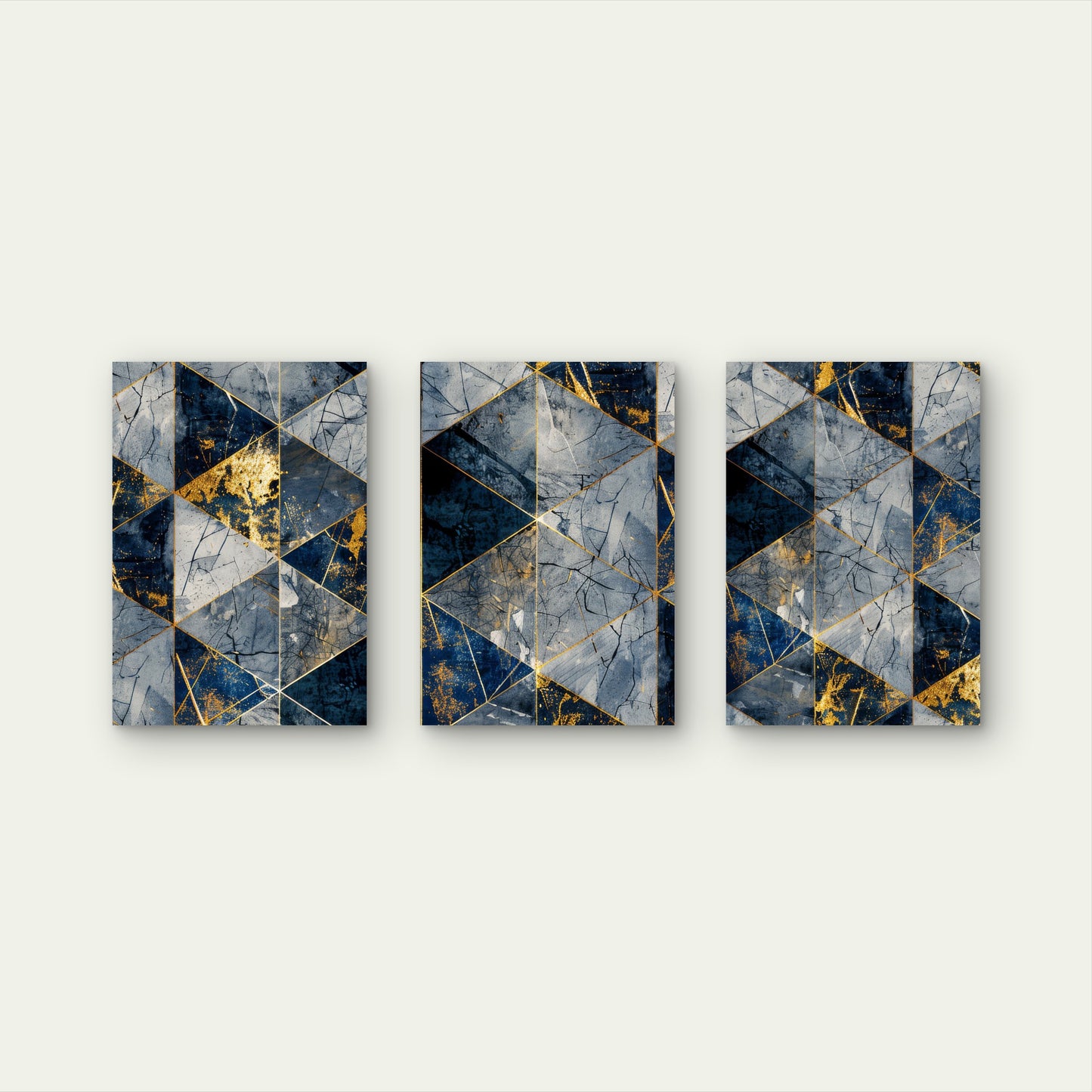 3pcs Blue Marble Geometry Abstract Modern  Wall Art Set Canvas Framed 50x70cm - High Quality Print 100% Australian Made Wall Canvas Ready to Hang