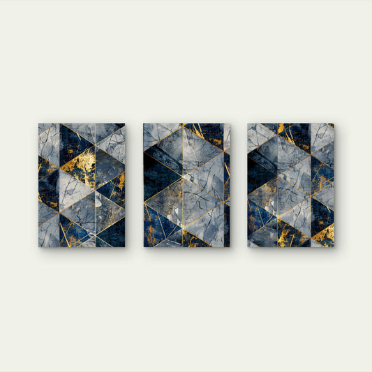 3pcs Blue Marble Geometry Abstract Modern Wall Art Set Canvas Framed 50x70cm - High Quality Print 100% Australian Made Wall Canvas Ready to Hang