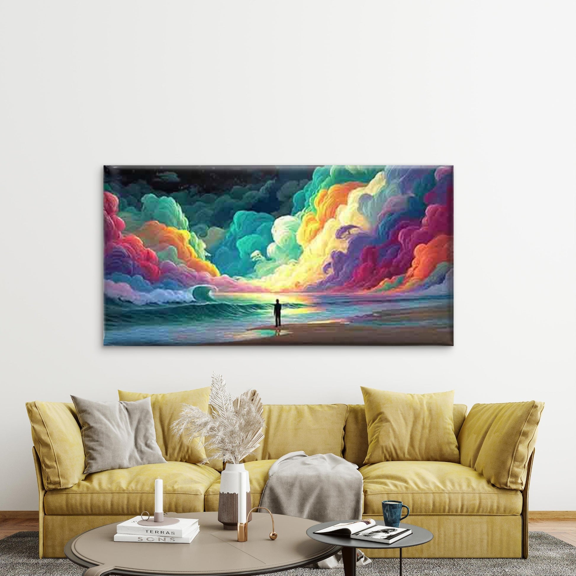 Ocean Sunset with Colorful Clou Wall Art Canvas Office Home Room Framed 120x60cm - Bella Home Decor