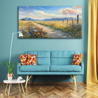 Blue Sky & Mountain Ranges wall canvas office home room framed 120x60cm - Bella Home Decor